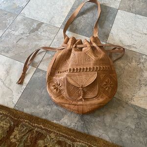 Moroccan leather satchel bag purse engraved emboss